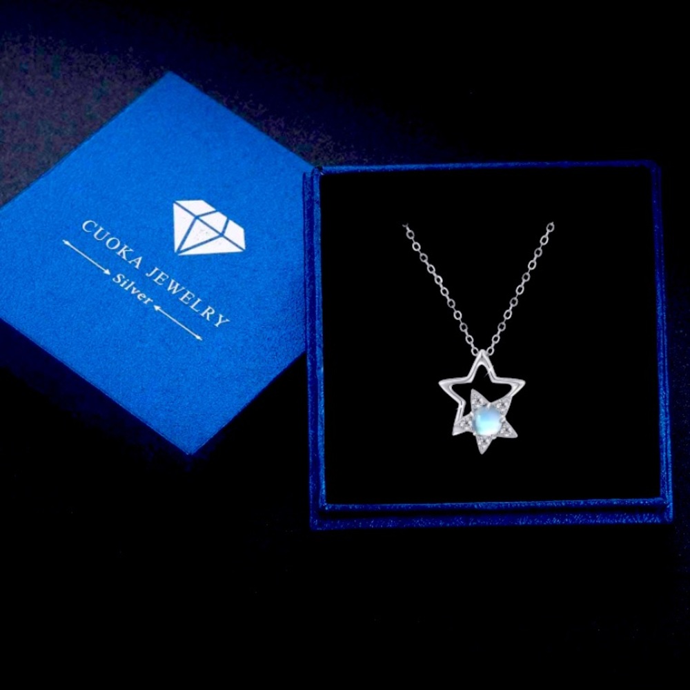 Star Moonstone Necklace 925 Sterling Silver